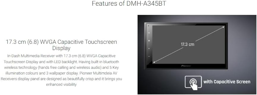Pioneer Car Stereo DMH-A345BT,17.3 cm (6.8) WVGA Capacitive Touchscreen, BT/USB/AUX/Radio