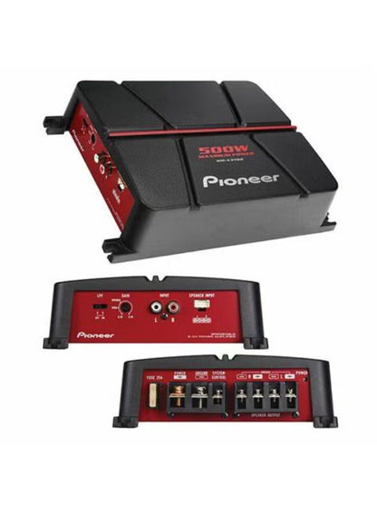 Pioneer GM-A3702 2-Channel Bridgeable Car Amplifier – 60W RMS x 2 @ 4Ω, 190W RMS Bridged @ 4Ω, 500W Max Power, Class AB, Automatic Signal Sensing, 80Hz Low-Pass Filter, Compact Black/Red Design