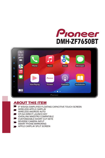 Pioneer DMH-ZF7650BT 9" Floating AV Receiver with Wireless Apple CarPlay, Android Auto