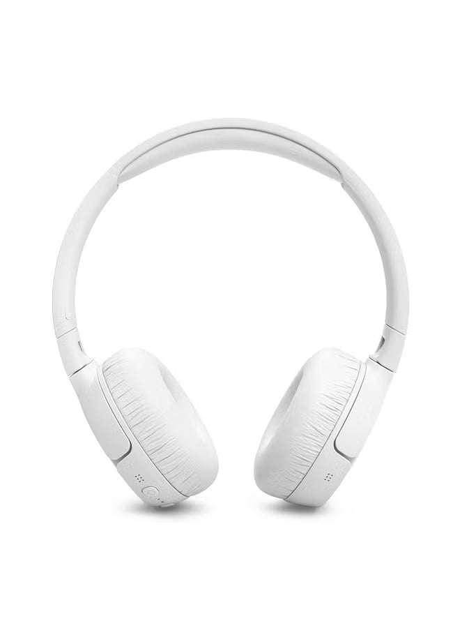 Tune 670 Adaptive Noice Cancelling Wireless On Ear Headphones Pure Bass Sound 70H Battery Buetooth 5.3 With Le Audio Hands Free Call Plus Voice Aware Multi Point Connection White