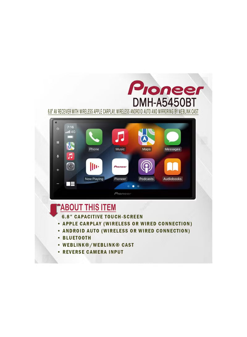 Pioneer DMH-A5450BT 6.8″ Touchscreen Car AV Receiver – Wireless Apple CarPlay & Android Auto | WebLink® Cast | Bluetooth | 2-DIN