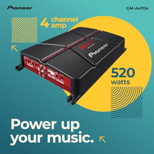 Pioneer GM-A4704 4-Channel Car Amplifier – 520W Max, Class AB, Bridgeable Design, Bridgeable, Variable high-Pass Filter